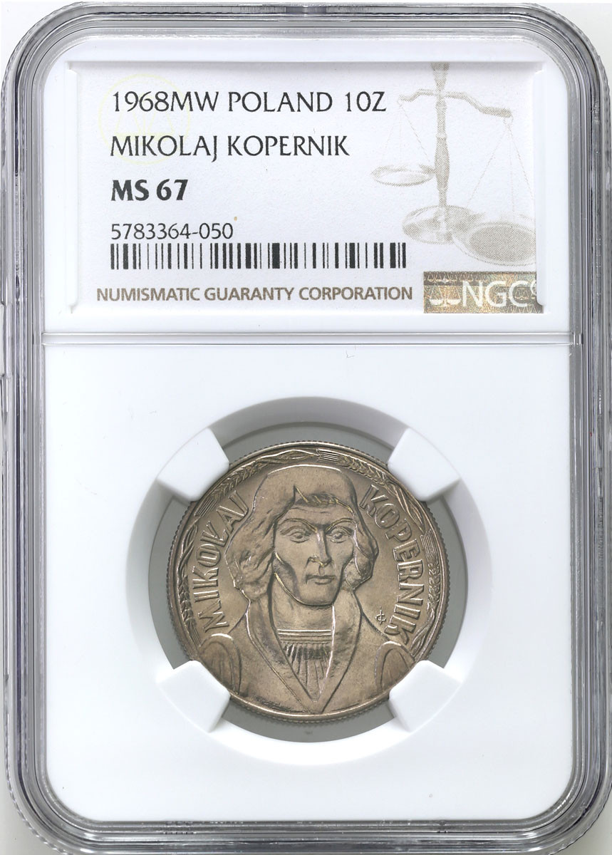PRL. 10 złotych 1968 Mikołaj Kopernik NGC MS67 (MAX)